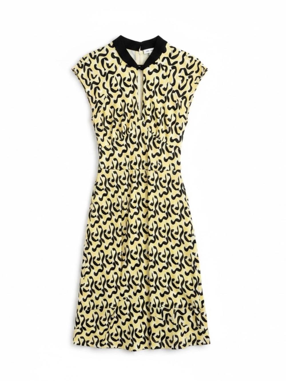 Vintage Milly Yellow and Black Insignia Midi 💯 Silk Dress